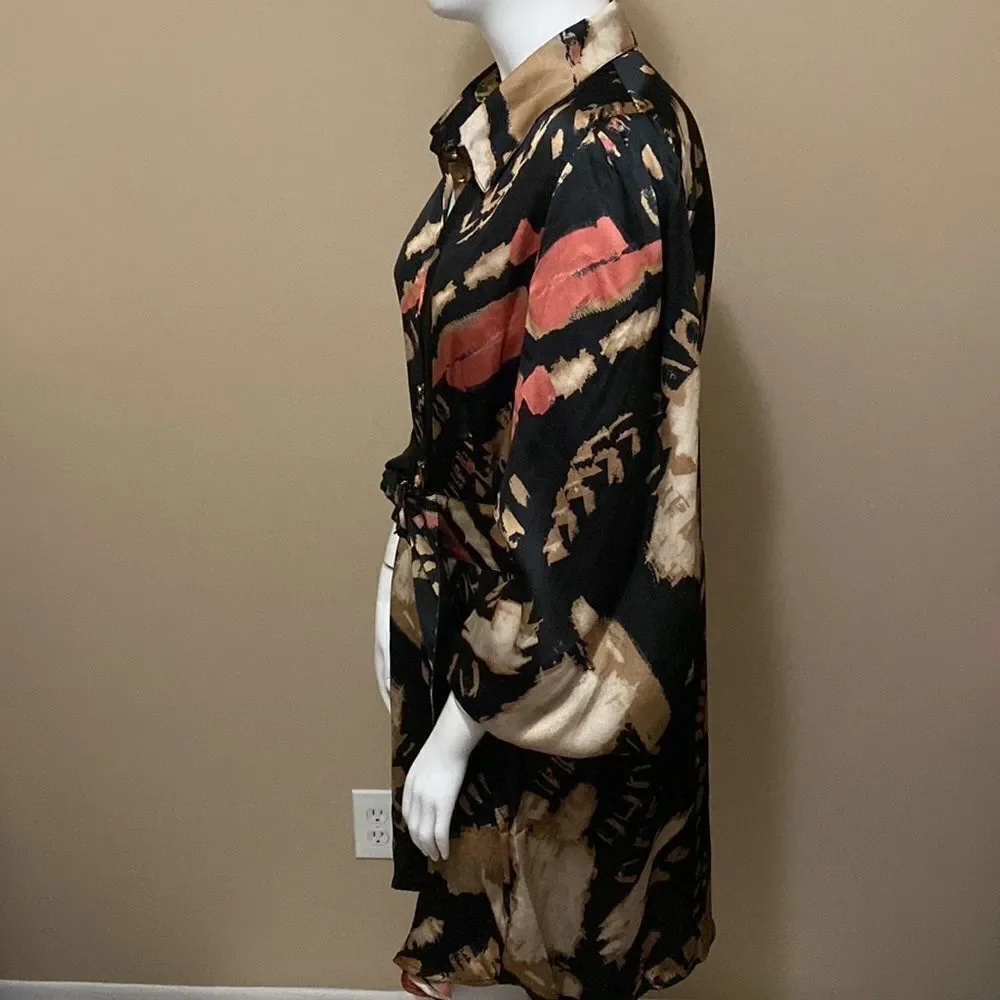 NWT Fashion Nova Avita Satin Shirt Dress - Black/combo - Size 3X